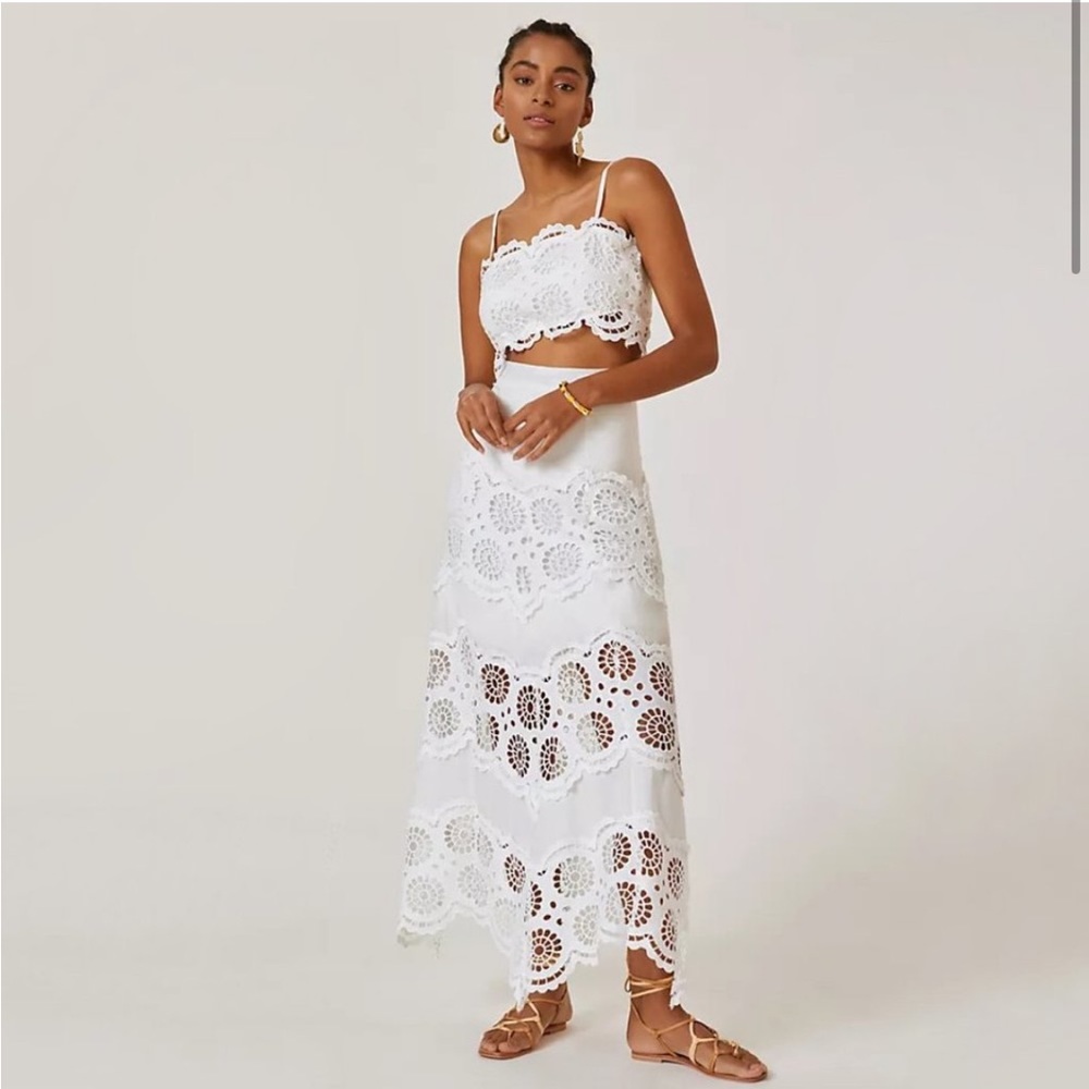 Anthropologie Lace Midi Skirt Sz L